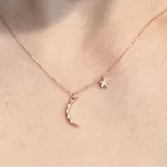Moon & Star Necklace 14k Rose Gold And Diamond 16 Inches - Gelin Diamond